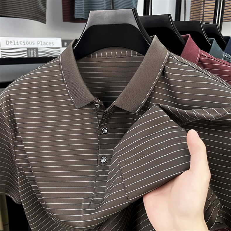 条纹短袖T恤男翻领夏季2025新款休闲高端商务Polo衫男半袖潮，男装T恤，星座306A
