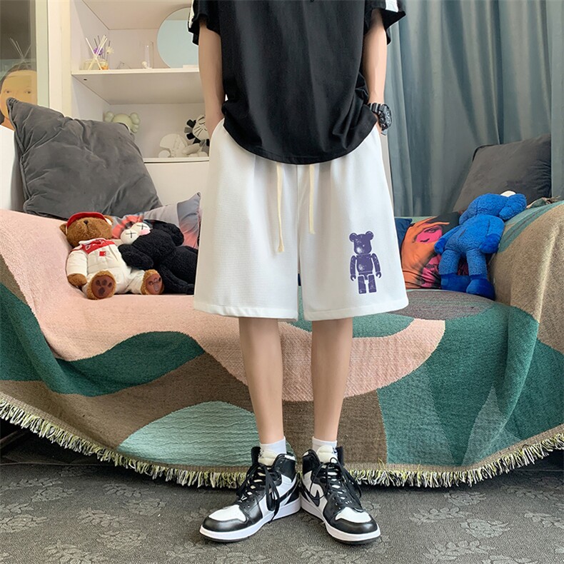 HD74242-P22 华夫格短裤男大码宽松五分裤男直筒中裤图片