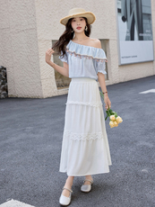 新款重工艺百搭休闲2025夏季拼接天丝麻套裙两件套QY128P175，女装套装/套裙，韩美纤衣
