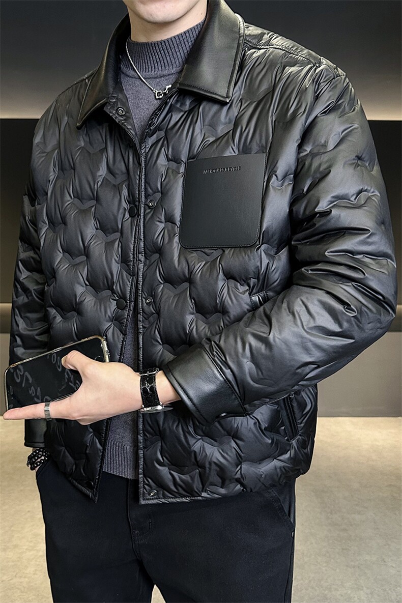 新标90白鸭绒男装羽绒服拼皮高级感外套C317-26762-P285,男装羽绒服,电商C317