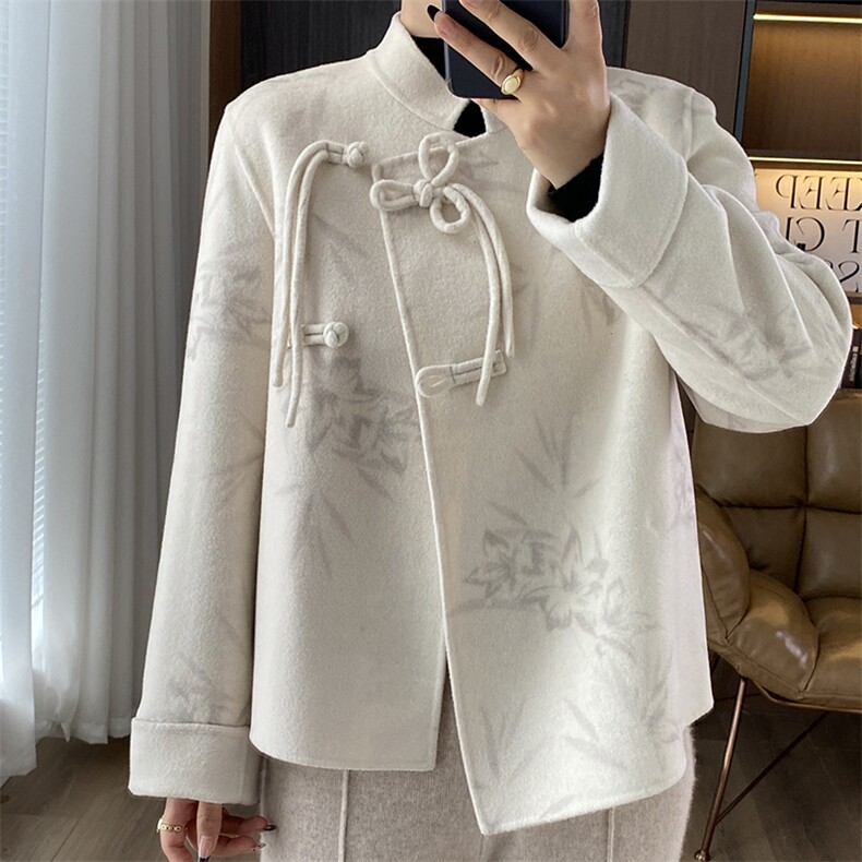 2025年秋季新款中式盘扣针织羊毛大衣外套时尚休闲通勤百搭，女装双面呢大衣，诗洋大衣