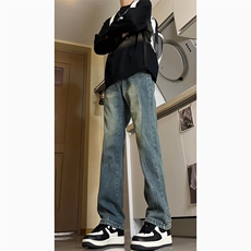 现货美式机能复古蓝牛仔裤微喇裤纽扣拼接牛仔裤K2402P60，男装牛仔裤，电商A062