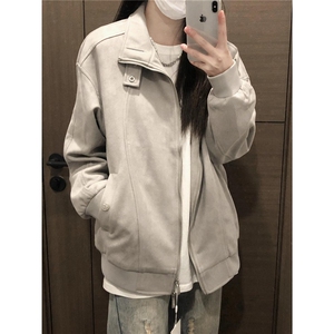 HY225-P70 仿麂皮绒立领夹克男女潮牌情侣装春秋季休闲图片