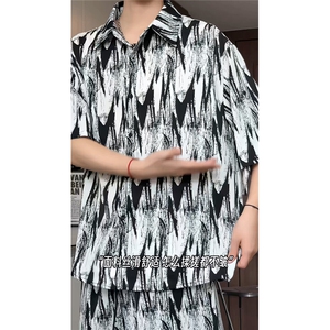 1短袖衬衫男+短裤男套装男100%聚酯纤维M-5XL大码TZ78721P50控98图片