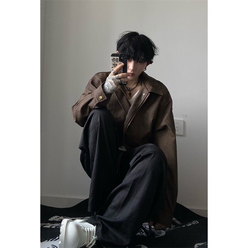 档口图盗图抖音PU皮夹克宽松复古纯色外套DY2407-P80,男装夹克,星座1213