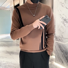 秋冬新款男士个性撞色半高领毛衣修身打底衫针织线衣X6005，男装针织衫/毛衣，星座1116A-2（原606A-1）
