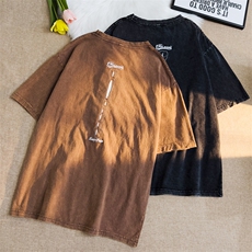 港风高街复古T恤男款夏季水洗工艺做旧印花休闲宽松短袖T0125-P42，男装T恤，星座308B-1