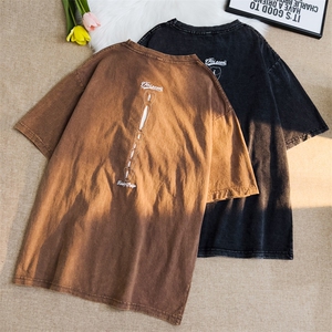 港风高街复古T恤男款夏季水洗工艺做旧印花休闲宽松短袖T0125-P42图片
