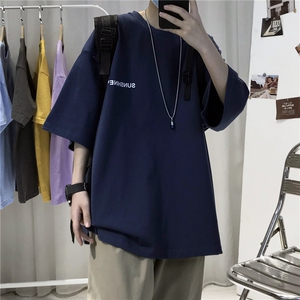 T06常年款男士休闲字母印花T恤衫外套圆领半袖五分袖TEE男女中性图片