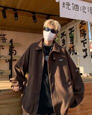 美式潮牌新款翻领复古夹克纯色情侣开衫休闲外套男女-Y1044，男装夹克，星座601-2