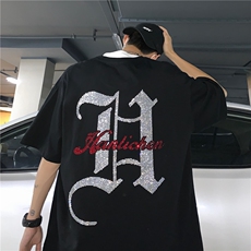 T恤潮流圆领男港风烫钻2026夏季新款短袖时尚B299-X5316-P45-控68，男装T恤，电商A061-1