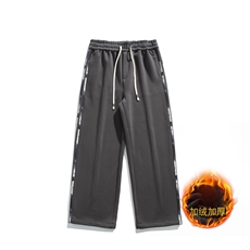 白底平铺加绒加厚运动直筒阔腿拖地裤三条杠织带华棉卫裤7881-P55，男装休闲裤，电商C305A