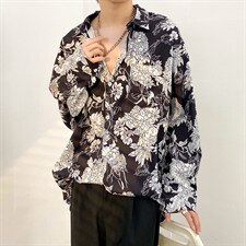 2025秋季新款衬衫青少年长袖免烫宽松扎染印花男衬衫CS2312-P35，男装衬衫，电商A062