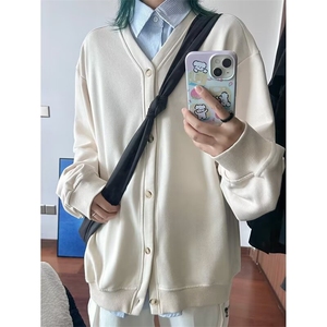 秋款男女假两件V领卫衣条纹单排扣衬衫中性风外套WY53 P58图片