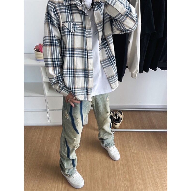 B221美式ins高街小众个性男女破洞牛仔裤LK23001-P65控88,男装牛仔裤,电商B221