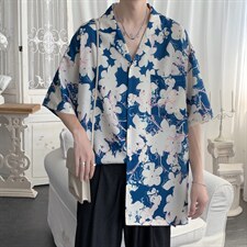 2022夏季冰丝印花衬衣短袖衬衫外套潮XZ518-2，男装衬衫，四季星座518-2