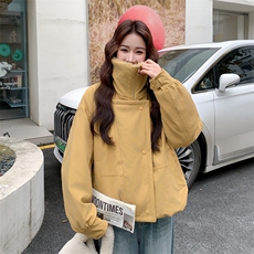 冬装羊圈毛大翻领拼PU皮内胆羽绒90绒短外套2C050-1301-P285-K398，女装羽绒服，2C050
