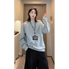 抖音得物高品质美式高街重磅曼巴棉cleanfit螺纹拼接卫衣长袖T恤，男装T恤，电商A486-1