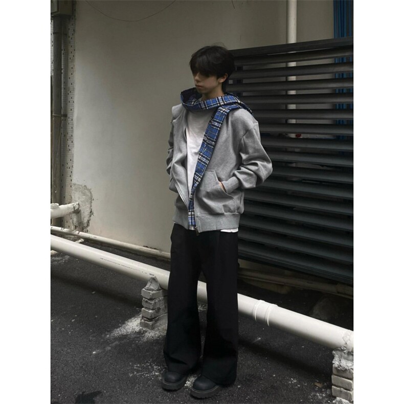 【有货】假两件格子拼接卫衣男款设计感连帽开衫外套JL97CC-特P68图片