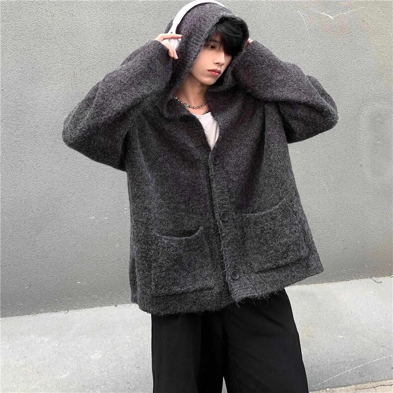 网图M2809-特P60连帽毛衣男慵懒风秋冬宽松复古针织开衫外套潮,男装针织衫/毛衣,电商D310B