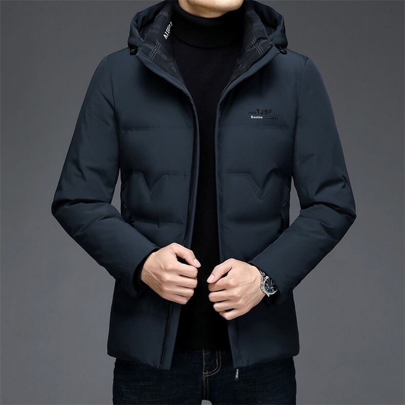 冬季新款男士羽绒服外套男装连帽纯色保暖休闲白鸭绒MJ82066-P290图片