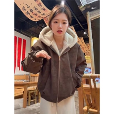 现货足美式宽松荔枝纹PU皮连帽座山雕加厚保暖棉服M011特P80，男装棉衣，星座205-3
