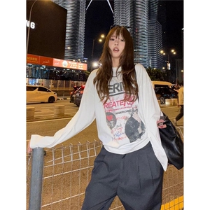 美式印花长袖t恤男女秋季oversize中性体恤上衣男LE711-P39图片