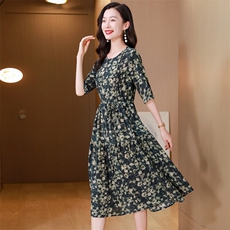 杭州重磅真丝连衣裙女夏季2025新款时尚印花显瘦高端桑蚕丝裙子，女装连衣裙，阿舍尔精品