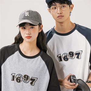 2024夏季新款男装日系潮牌拼接圆领宽松短袖休闲T恤半袖T908-F44图片