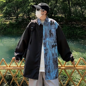 港风衬衫拼接撞色男长袖秋季水墨风C2207-P40图片