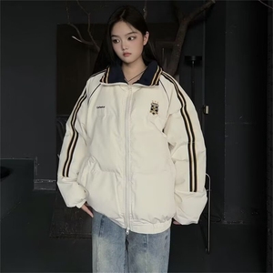 新款棉服女冬季复古藏青色宽松oversize学院风休闲百搭外套JK9003图片