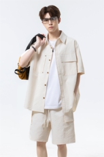日系泡泡格短袖衬衫套装两件套DC2230特P30控58/DK8606特P30控58，男装衬衫，电商A007