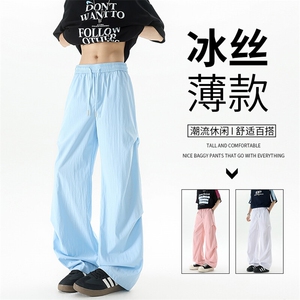 褶皱美式降落伞兵工装裤子男夏薄款休闲裤冰丝速干阔腿裤KZ045P35图片