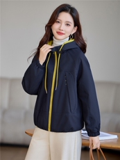 现货!2025年冬季时尚夹棉加厚连帽撞色女外套，女装棉衣/棉服，依恋蒂丝