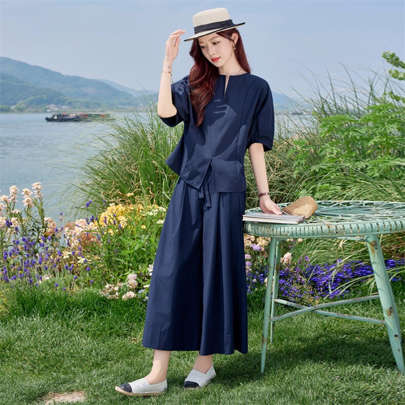 欧货简约高级感时尚套装2026夏新款女流行减龄修身显瘦九分阔腿裤,女装套装/套裙,水衣源