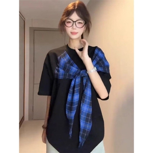 【有货】DT96-批40美式复古蝴蝶结短袖T恤女2025新款夏季宽松半袖图片