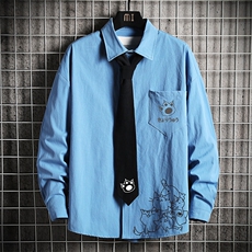 LC42107-P45痞帅领带长袖衬衫男士大码dk制服男jk衬衣男网格挂拍，男装衬衫，电商A040A