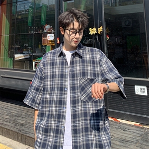 短袖衬衫男夏季新款磨毛格子衬衣DX711-特批25 无差价图片