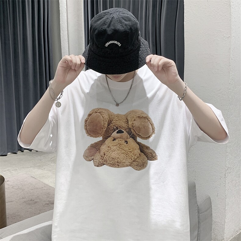 韩系简约小熊印花短袖T恤原创大码宽松男潮517A-1-T913-P28控38,男装T恤,星座517A-1