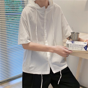 短袖衬衫男休闲夏季新款ins宽松百搭连帽衬衣薄款外套 W967-P30图片