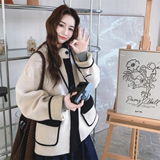 新款呢料复合撞色短外套毛呢AD922-P215K318，女装毛呢外套，2B187