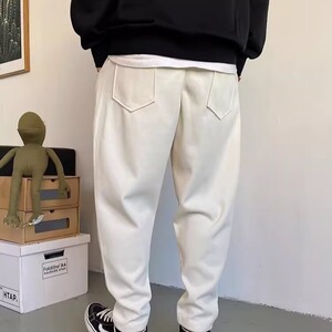 春秋季美式休闲痞帅高端针织卫裤男直筒宽松抽绳百搭运动阔腿裤子图片