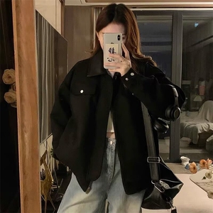 新复古麂皮绒拼接外套男女春季底特律情侣休闲夹克上衣HHE147P85