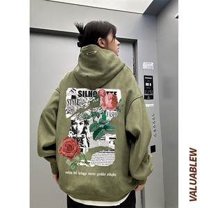 ！麂皮绒连帽卫衣 直播品质重磅400克玫瑰印花JL7107-P45控78图片