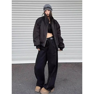 高品质春装新款老钱风美式高街解构立领棒球服飞行夹克潮休闲外套图片
