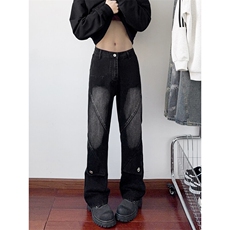 B221美式ins高街暗黑拼接直筒工装牛仔裤LK24147-P70控98，男装牛仔裤，电商B221