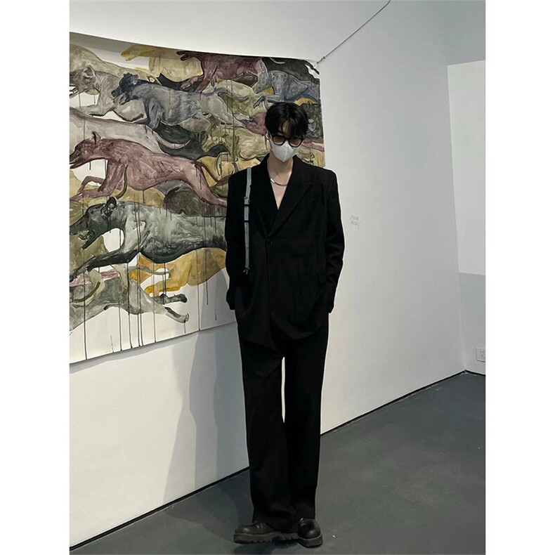 现货~戗驳领西装外套垫肩休闲宽松挺阔黑色男女西服夹克X892-P105,男装夹克,星座1004-3