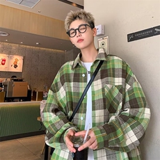 美式复古格子长袖衬衫男士潮牌高级感痞帅春秋季休闲衬衣XCS23，男装衬衫，星座208-5