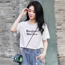 新款时尚百搭潮流宽松显瘦简约圆领短袖T恤，女装T恤，L·H·X