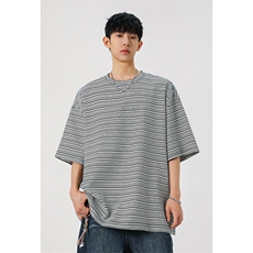 2025夏季新款港风无影墙大码条纹短袖T恤M-5XHT25289-特P25，男装T恤，电商A022